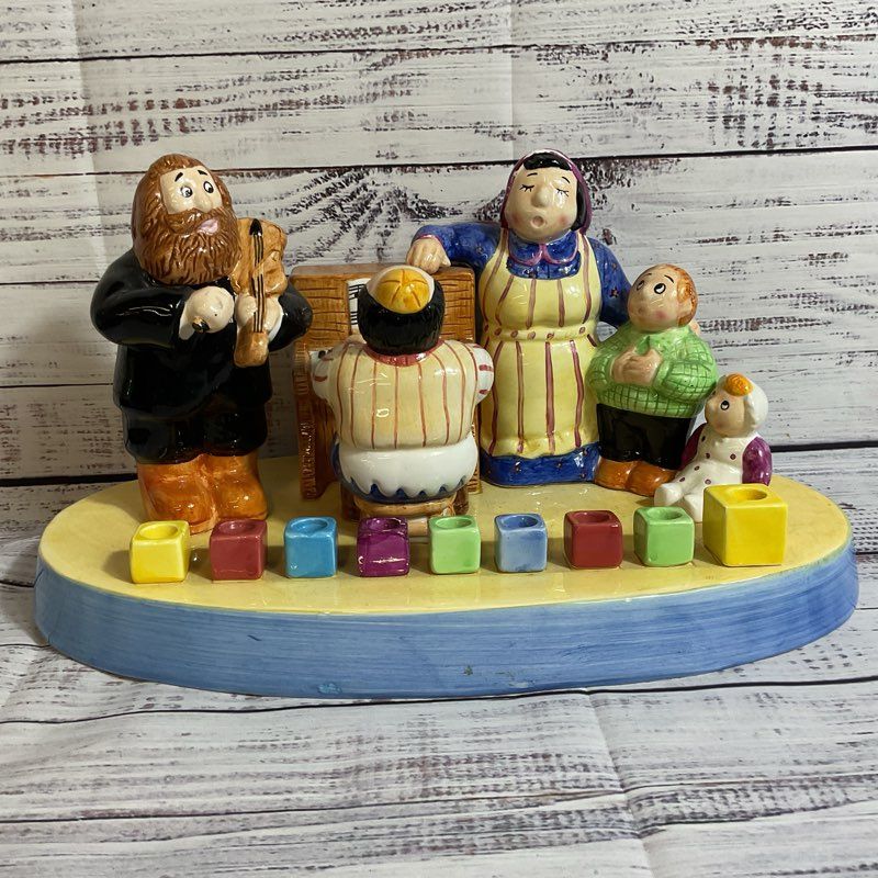 LOTUS Rabi & Family Singing Playing Music Porcelain Menorah- 14" x 7.5" x 7.5"