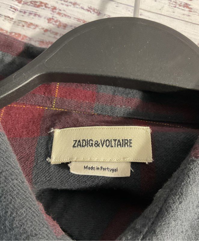 Men's Zadig & Voltaire Stan Flannel Plaid Red & Black Button Up Long Sleeve M