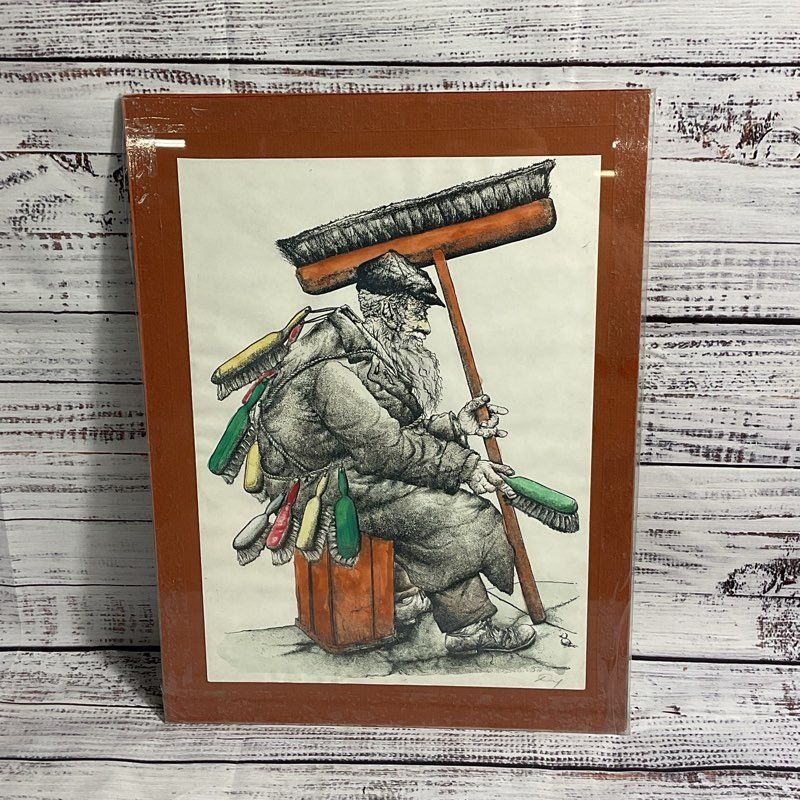 The Brush Man Lithograph Print by Seymour Rosenthal w/ Unknown Signature, Matted