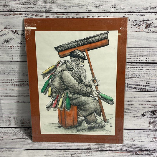 The Brush Man Lithograph Print by Seymour Rosenthal w/ Unknown Signature, Matted