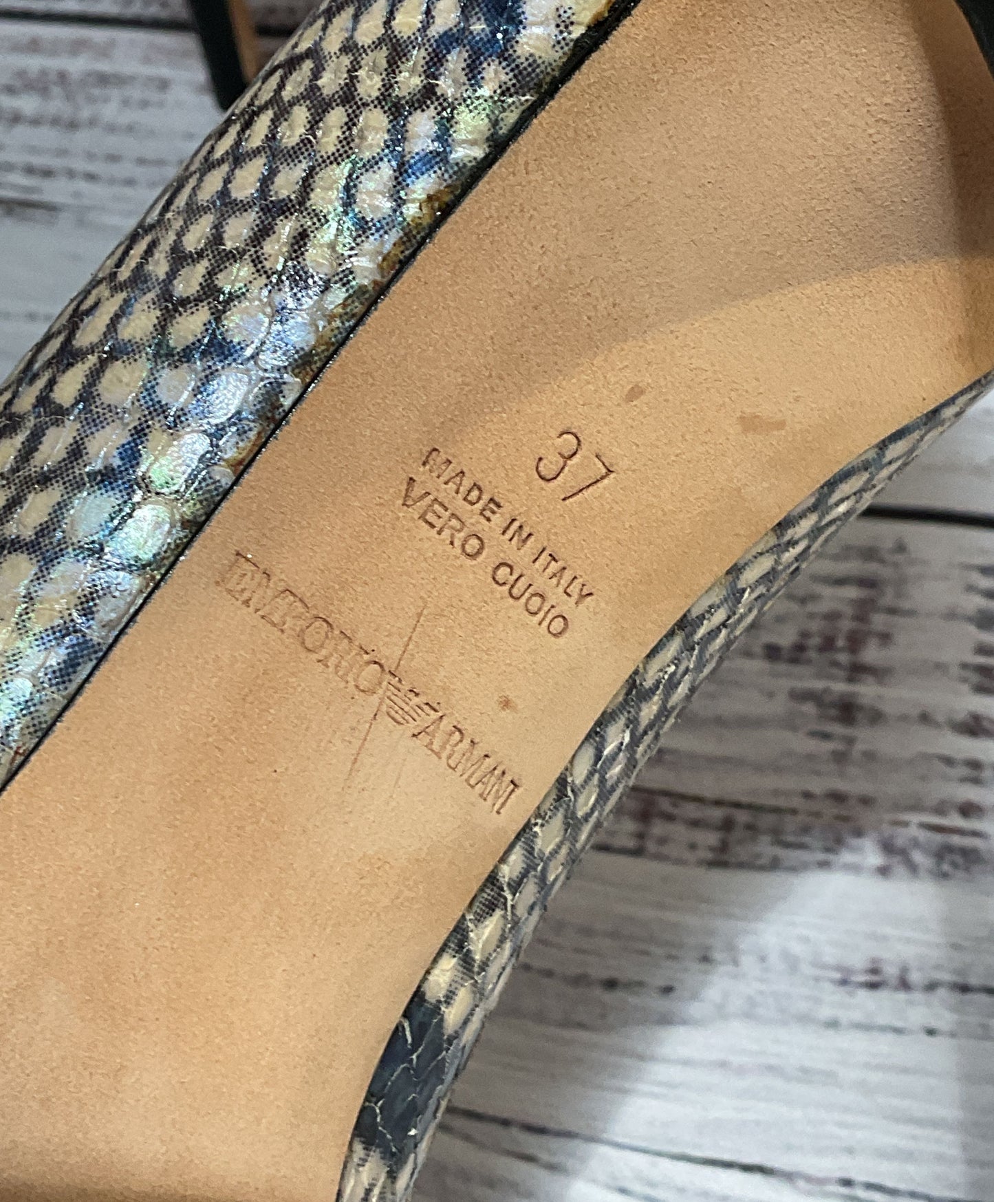 Emporio Armani Leather Snakeskin Embossed Heels Multicolor 6.5