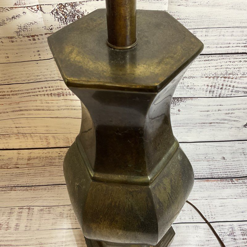 VTG. MCM FREDERICK COOPER Distressed Brass and Wood Base Lamp 23"- WORKS!!!!