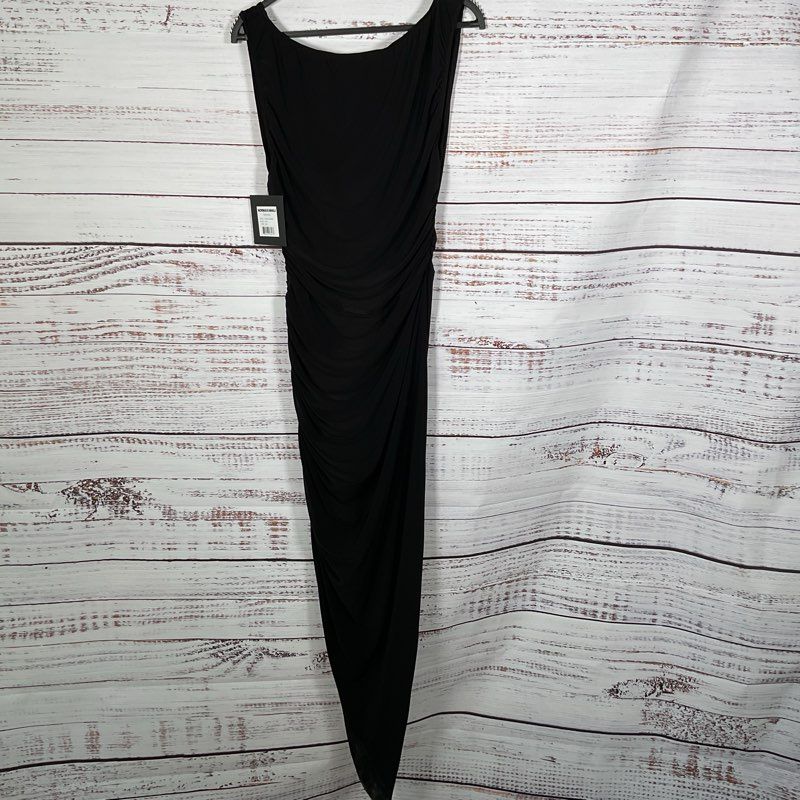 NWT NORMA KAMALI Women's Black Tara Side Drape Gown w/ Built-In Underwear- SZ L