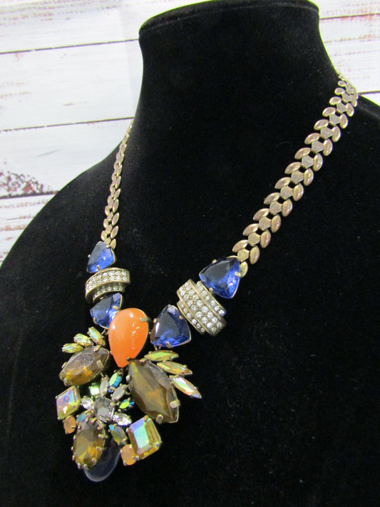 J. Crew Multi-Color Rhinestone Resin Pendant Statement Necklace