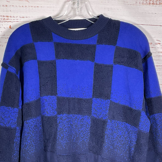 PERCIVAL Men's Blue Color Block Checkered Crew Sweater- SZ M