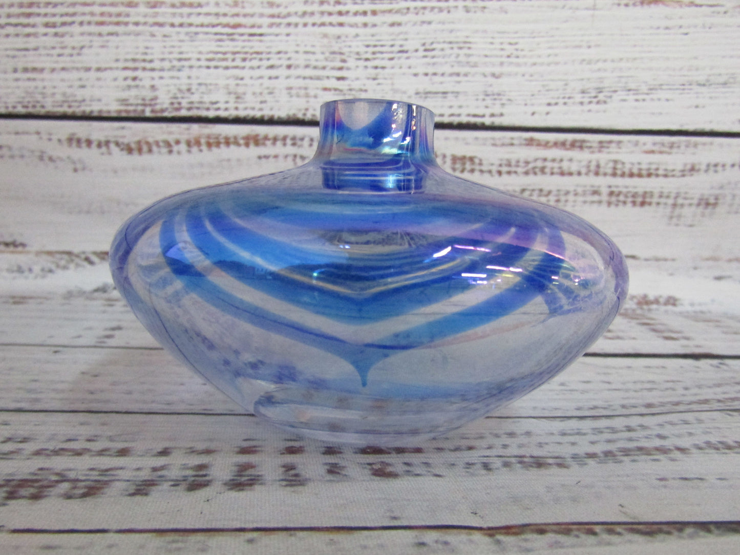 Handblown Iridescent Pulled Feather Bud Vase