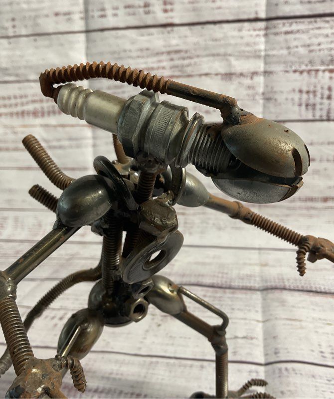 Metal Scrap Alien Xenomorph Sculpture Figurine Handmade 7"