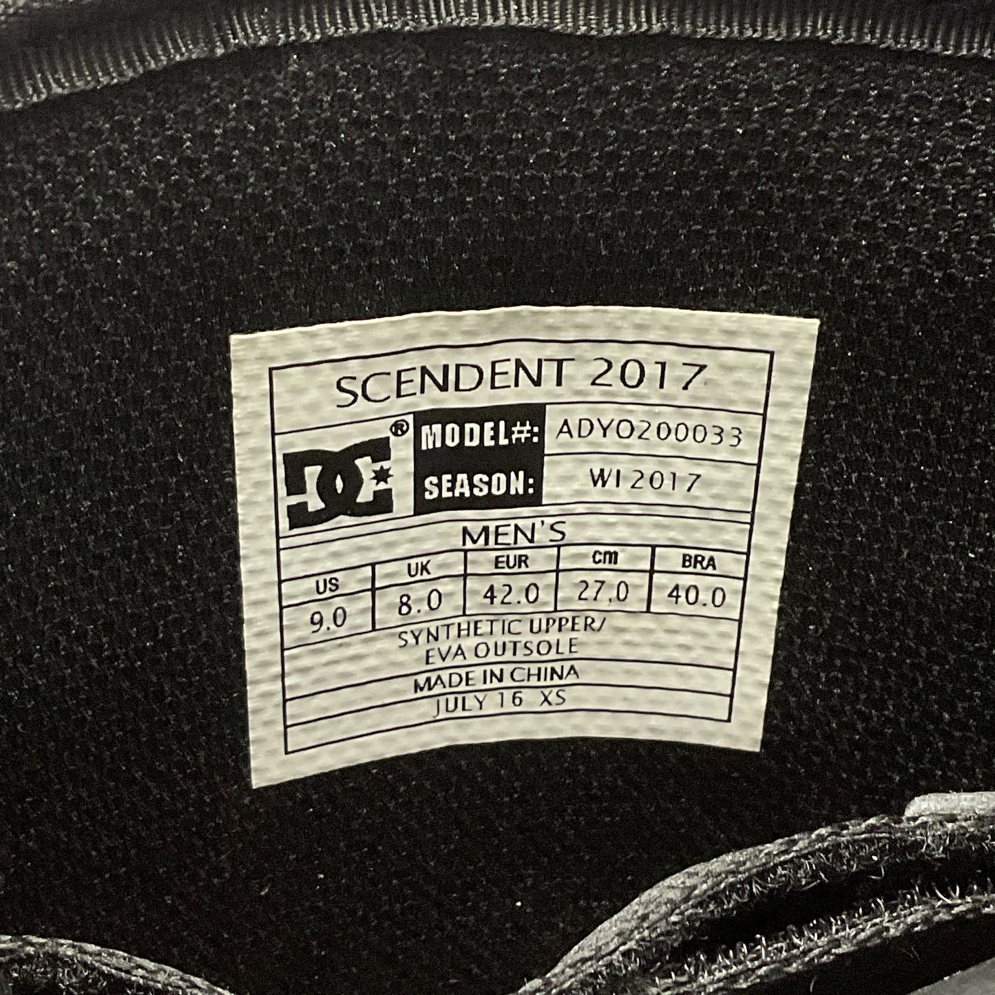 DC Scendent 2017 Gray Yellow Snowboard Binding Boots Size 9