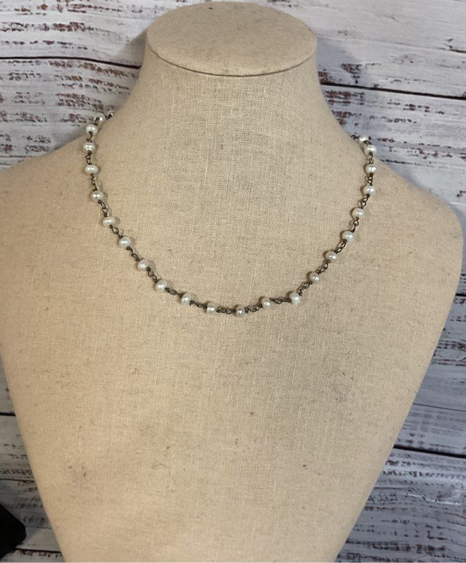 Sterling Silver Vintage Necklace Pearl Beaded