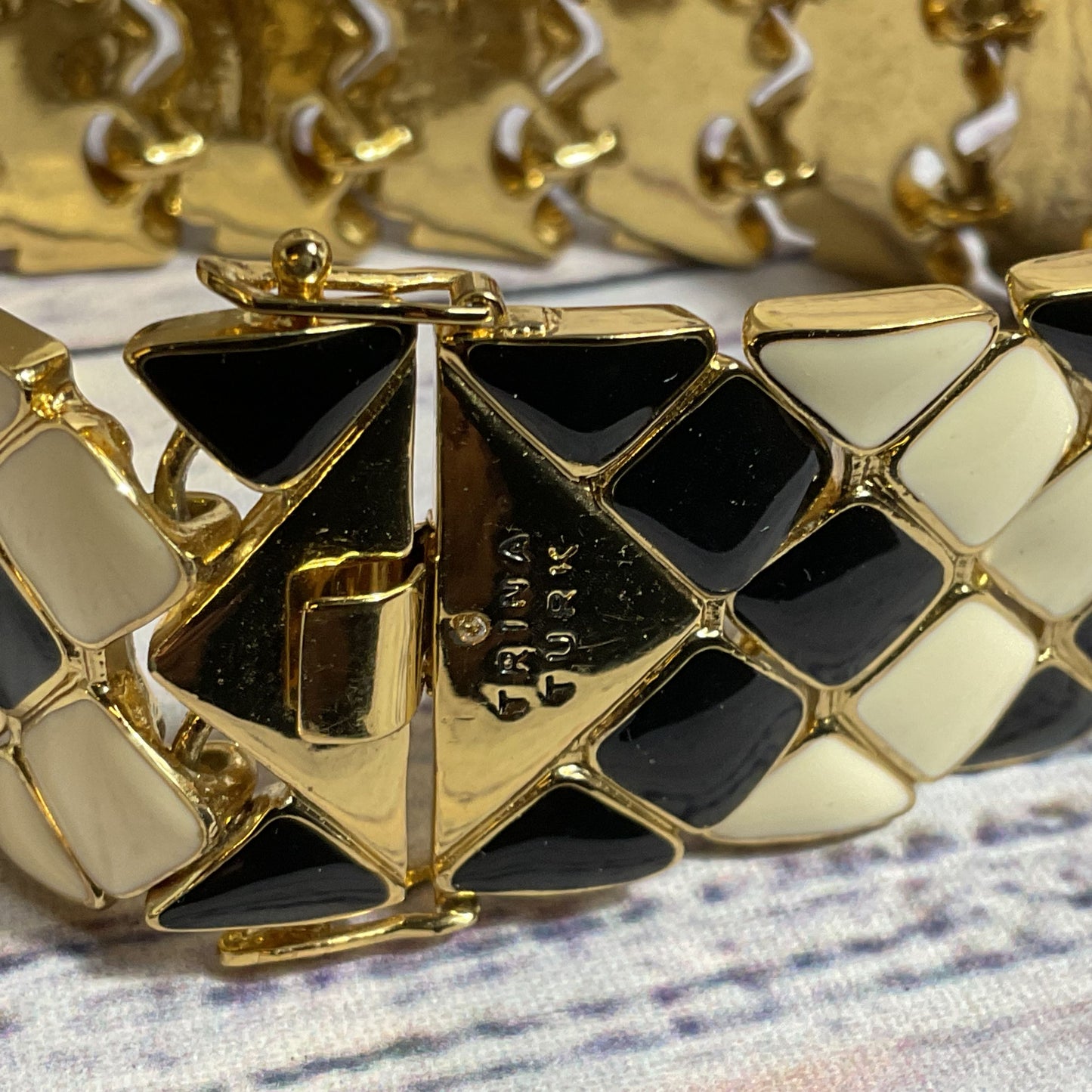 TRINA TURK Gold Tone White/Black Enamel Wide Bracelet