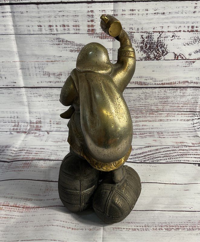 Antique Metal Japanese Statue / Sculpture Daikokuten Seven Lucky Gods 9.5"