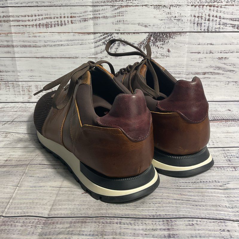 Bruno Magli Lugo Brown Embroidered Lion Leather/Mesh Sneaker Casual Shoe Men 13