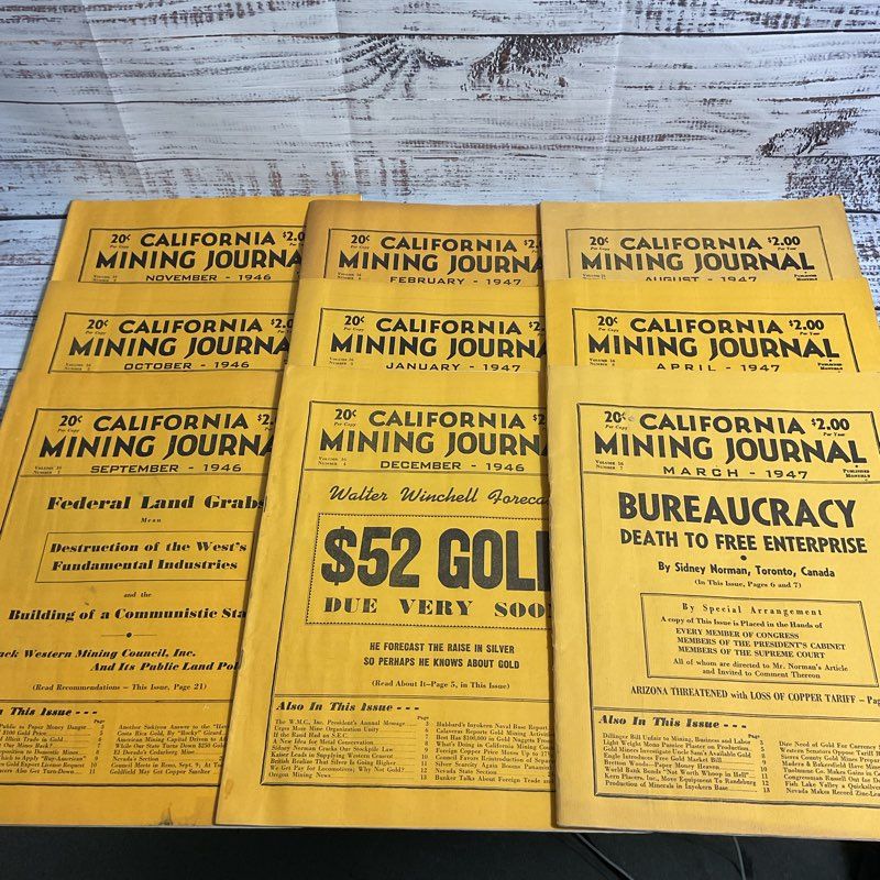 Lot Of 9 Vintage California Mining Journal Magazines 1946-1947 (Incomplete)