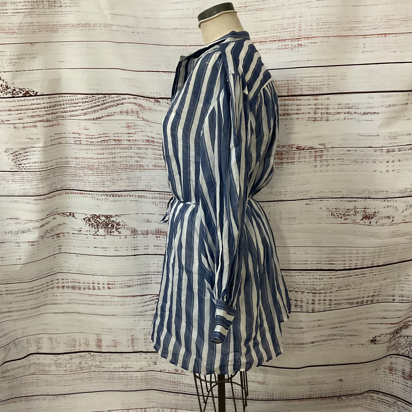 Banana Republic Blue White Stripe Ramie Waist Tie Shirt Dress - Size XL New