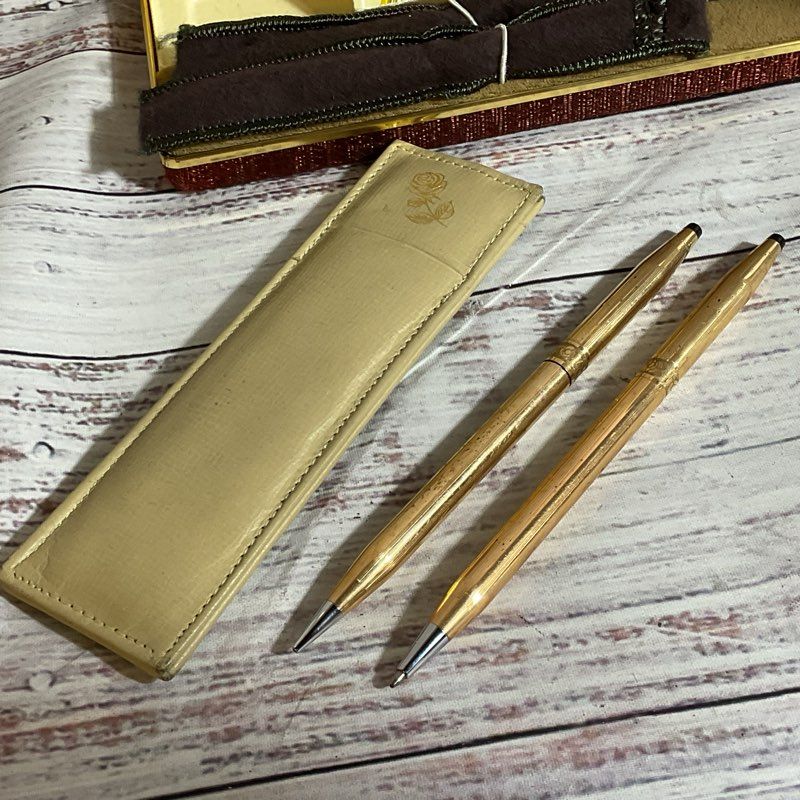 CROSS 14K Gold Filled Ladies Rose Design Mechanical Pen And Pencil Set with Case