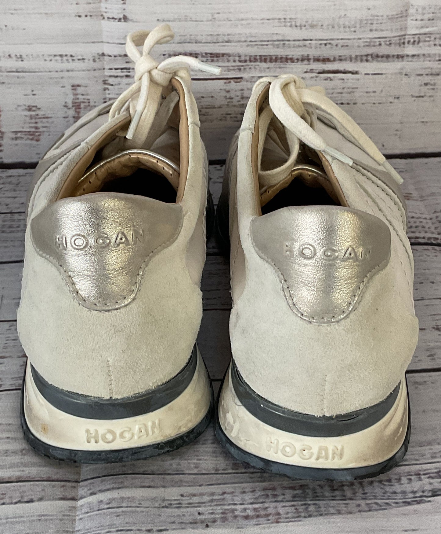 Hogan Suede Trimmed Lace Up Sneakers White Cream 8