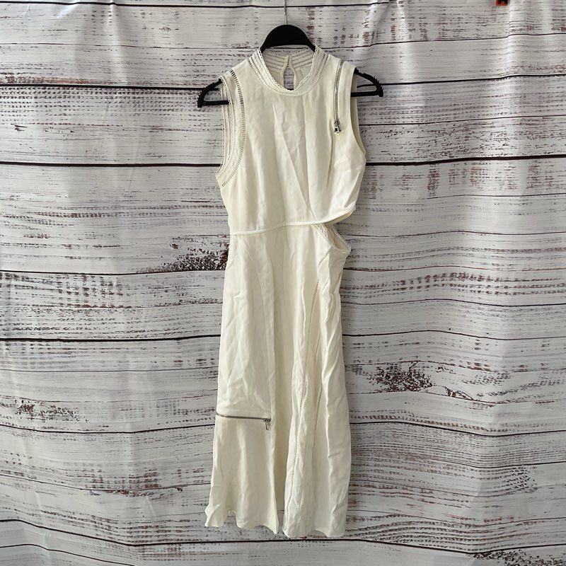 NWT Phillip Lim White Curved Seam Lace Trim Zipper Detail Midi Dress - Size 2