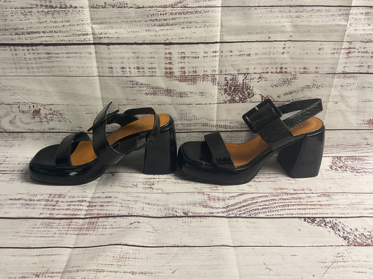 Jonak Black Patent Leather Buckle Open Toe Pump Heel Women 37
