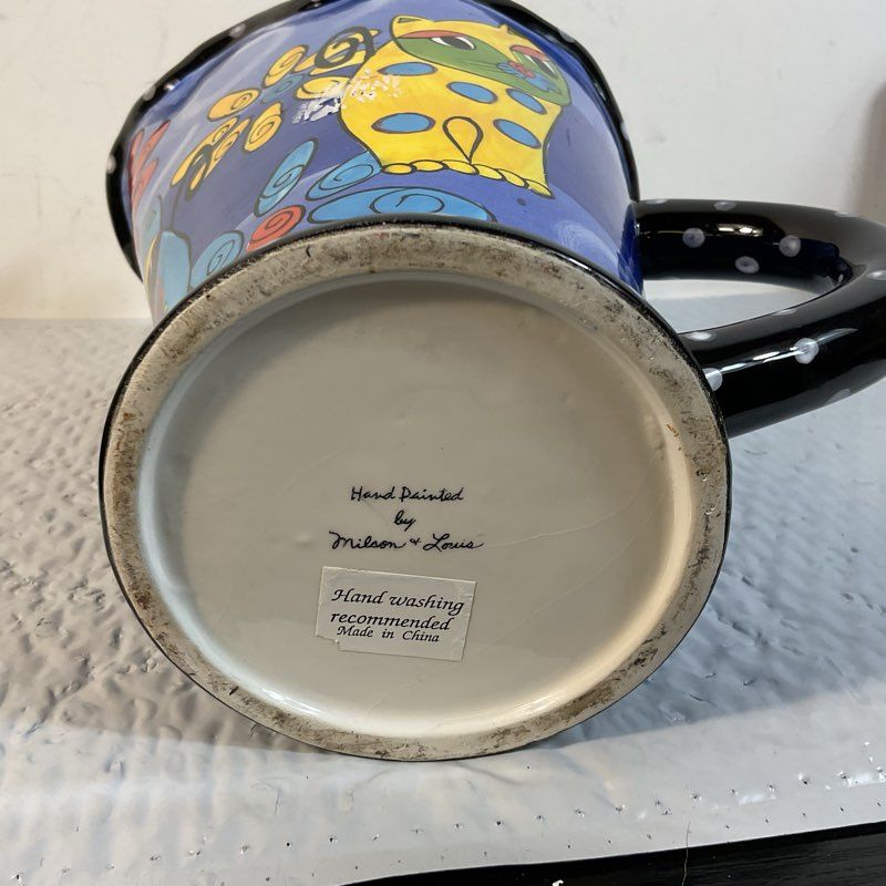 MILSON & LOUIS Hand Painted Cat Design Pitcher- 10.75"