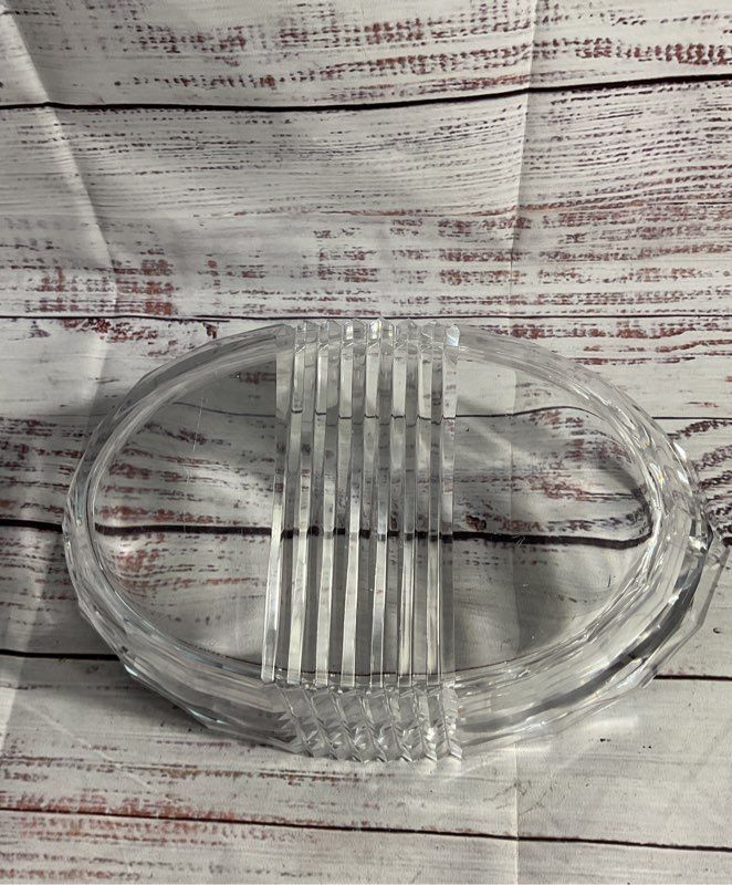 Cut To Clear Glass Crystal Val St Lambert Signed Oval Pointed Bowl 9"