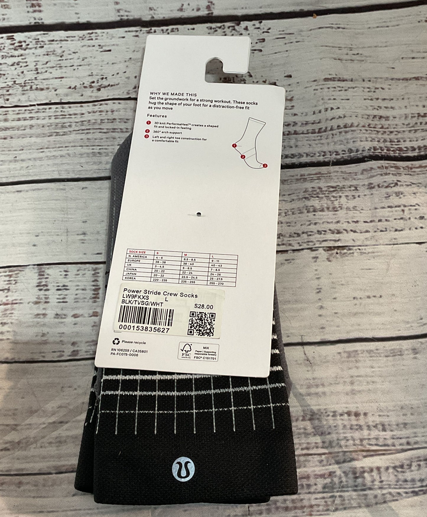 Lululemon Power Stride Training Crew Length Socks Black L