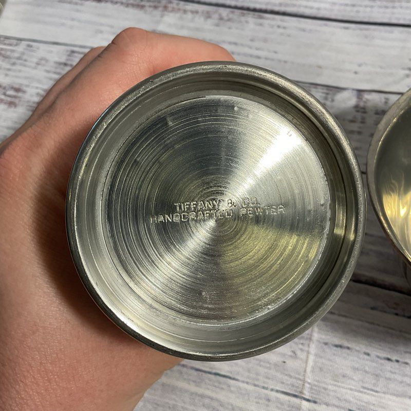 Lot Of 2 VTG. Pewter Dishes 4"x3" Tiffany Cup, 2"x4" Revere Reproductions Bowl