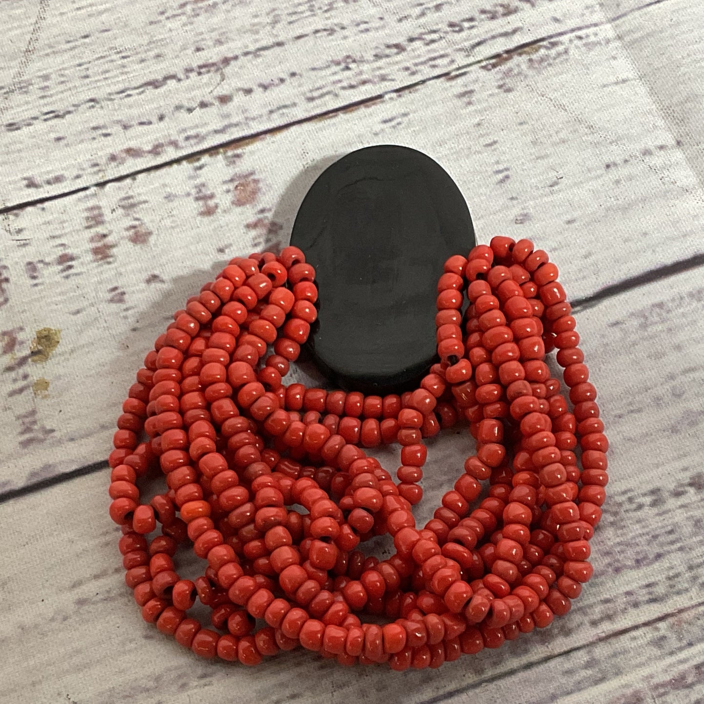 VTG. Red Coral MOP & Abalone Multi Strand Stretch Bracelet