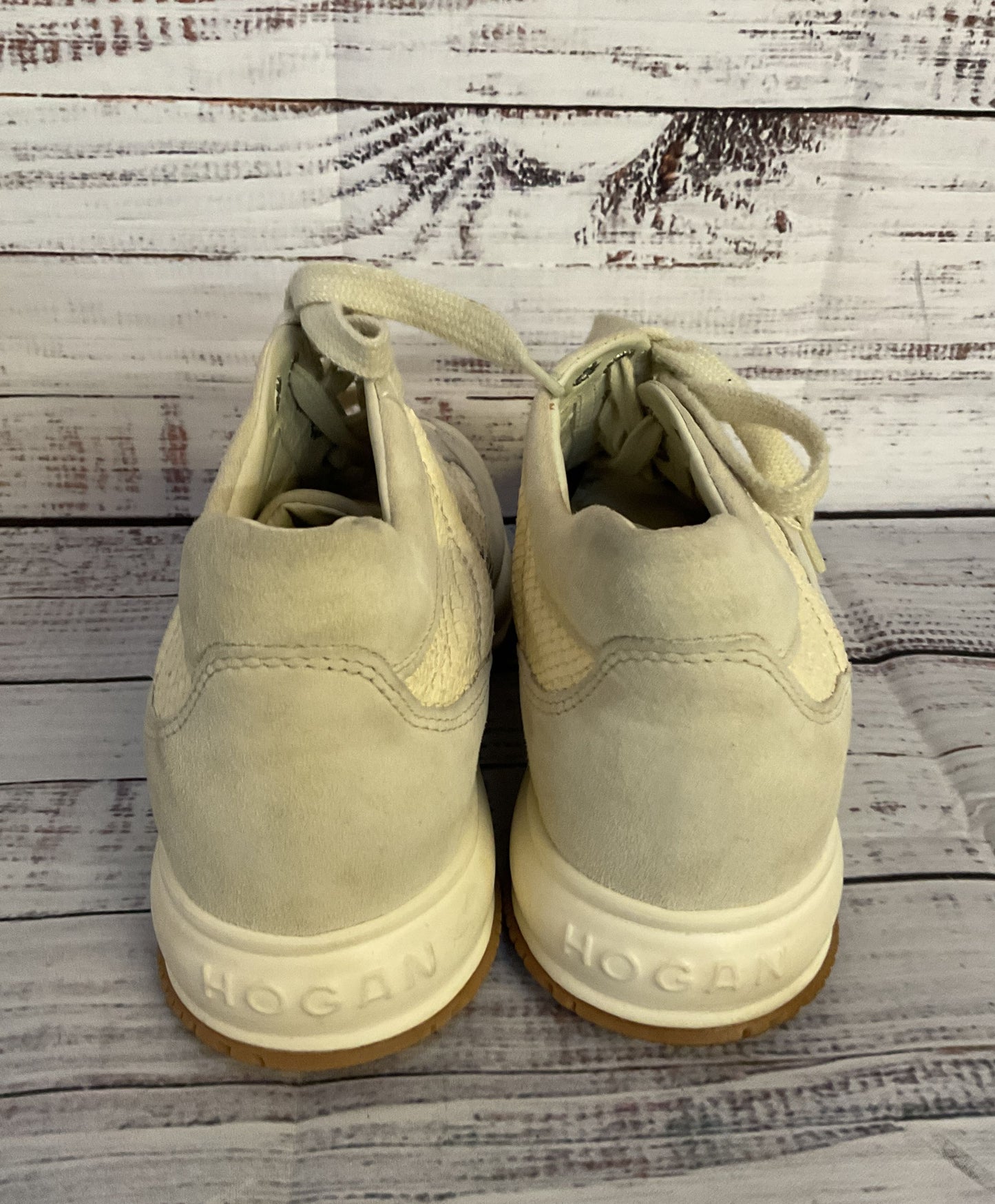 Hogan Suede Trimmed Snake Embossed Sneakers Light Grey Beige 9