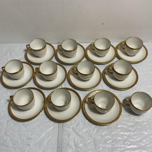 VTG. William Guerin & Co Limoges 23 Pc. Espresso Tea Cup & Saucer Set INCOMPLETE