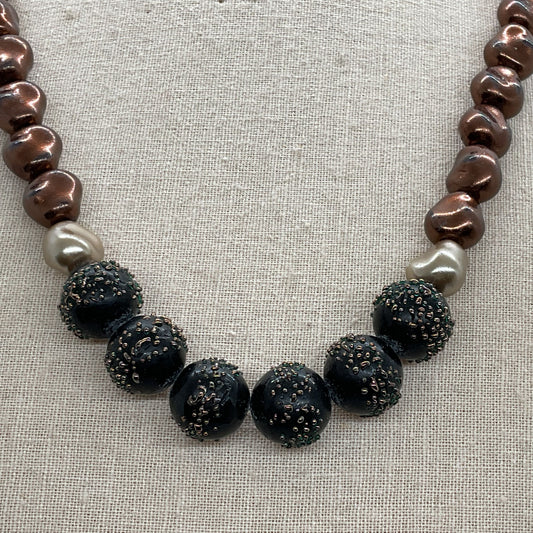 Sterling Silver Clasp Faux Pearl Necklace- 19"