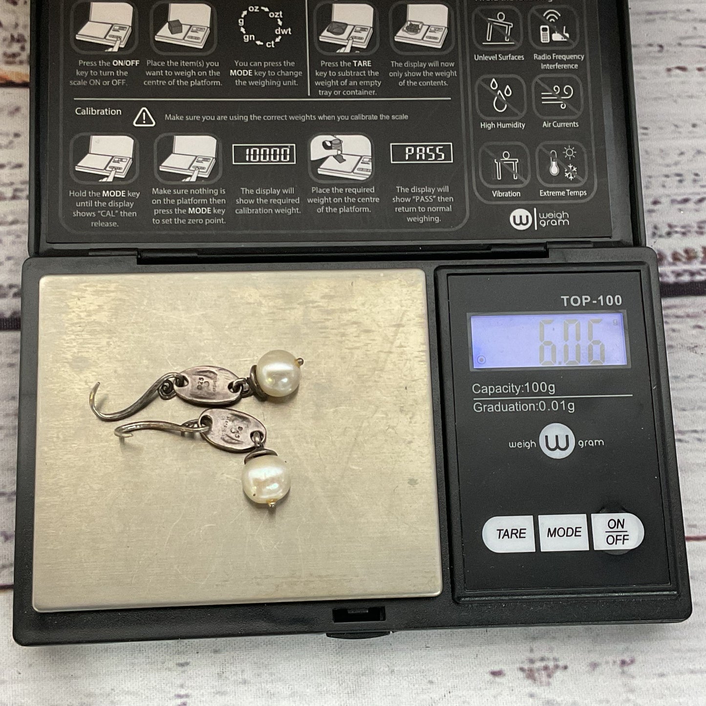 VTG. MICHAEL BROMBERG Sterling Silver & Pearl Dangle .75" Earrings- 6.06g