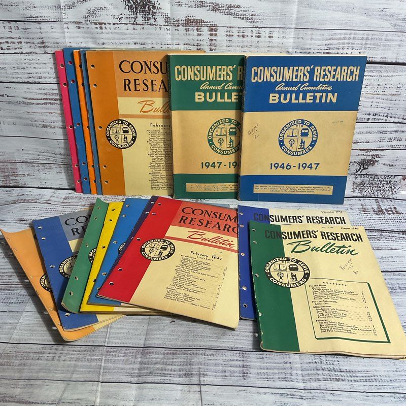 Vintage Lot Of 16 Consumers' Research Bulletin Magazines 1946-1948 (Incomplete)