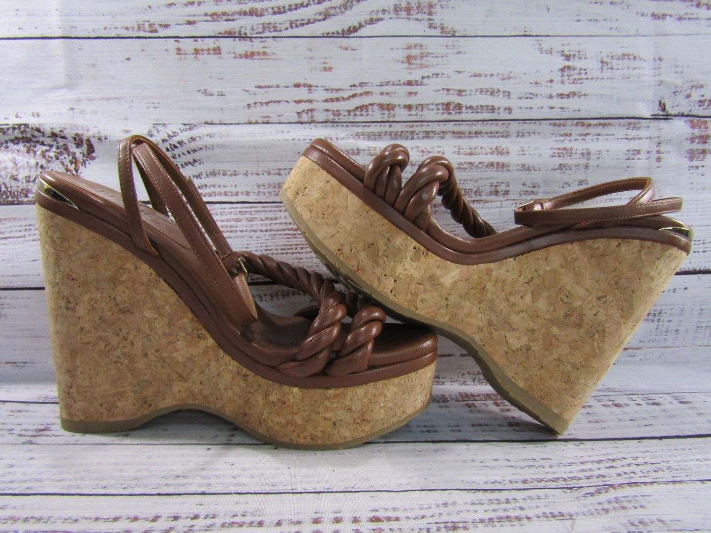 Jimmy Choo Diosa Women's Brown Leather Espadrille Wedge Sandals Made in Spain