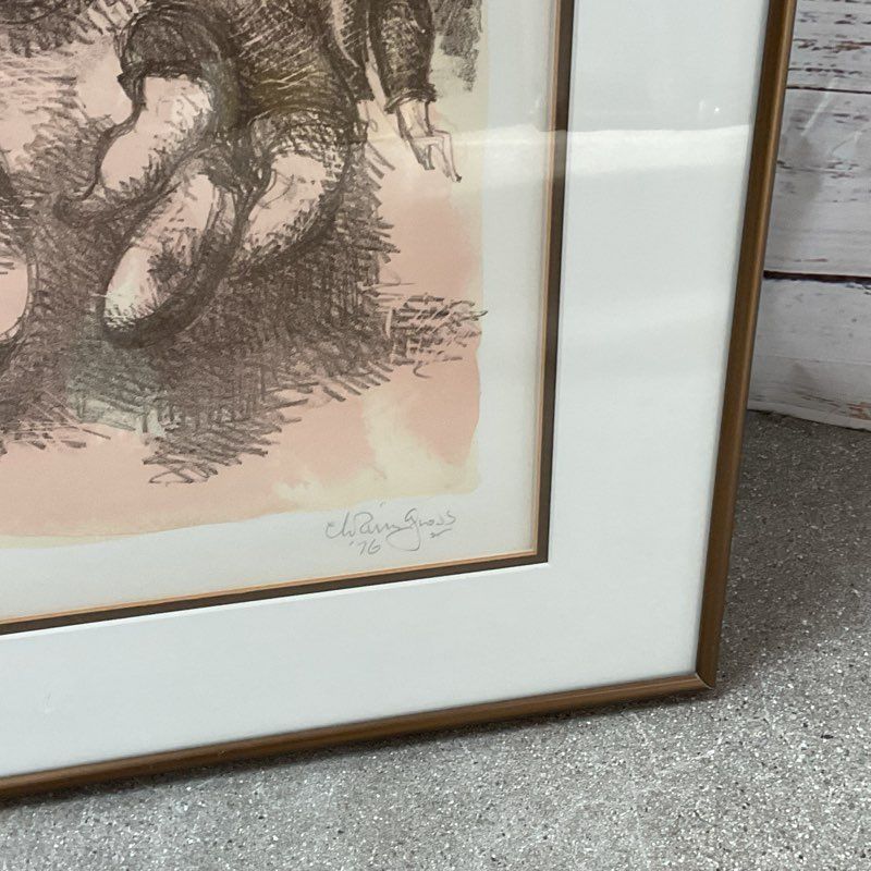 VTG. "Unicyclists" Lithograph Print Signed by Chaim Gross 33/150, Framed