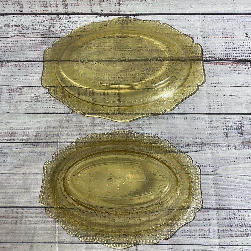 Vtg Federal Glass Patrician Amber Depression Oval Serving Plate & Vegetable Bowl