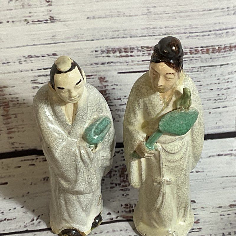 ANTIQUE Chinese Porcelain Man & Woman Figurines- 5"