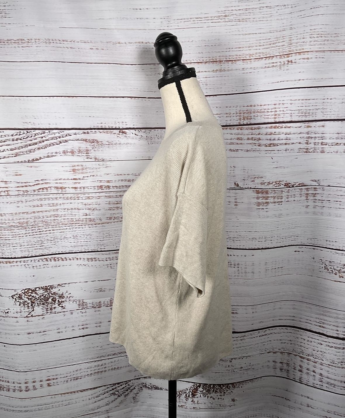 MNG By Mango Beige Elevated Basic Knitwear T-Top Blouse - Size Medium NWT