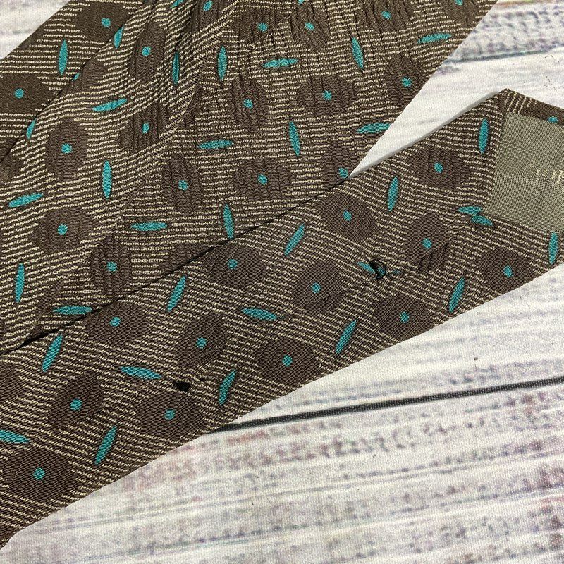 Lot of 3 Vintage Giorgio Armani Brown Geometric Patterned 100% Silk Tie 57 in.
