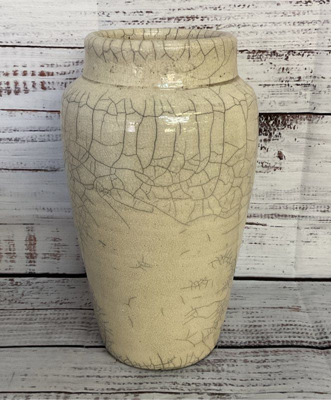 Hand Made Vintage Crackle Ceramic Vase Beige