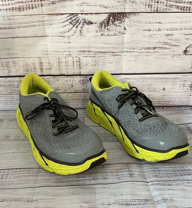 Men's Hoka One One Clifton 2 Running Shoe Gray & Lime Green Size 13