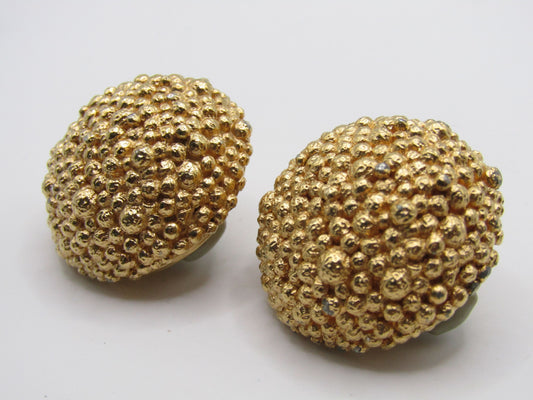 Vintage Ciner Gold Plated Textured Dome Clip-On Earrings