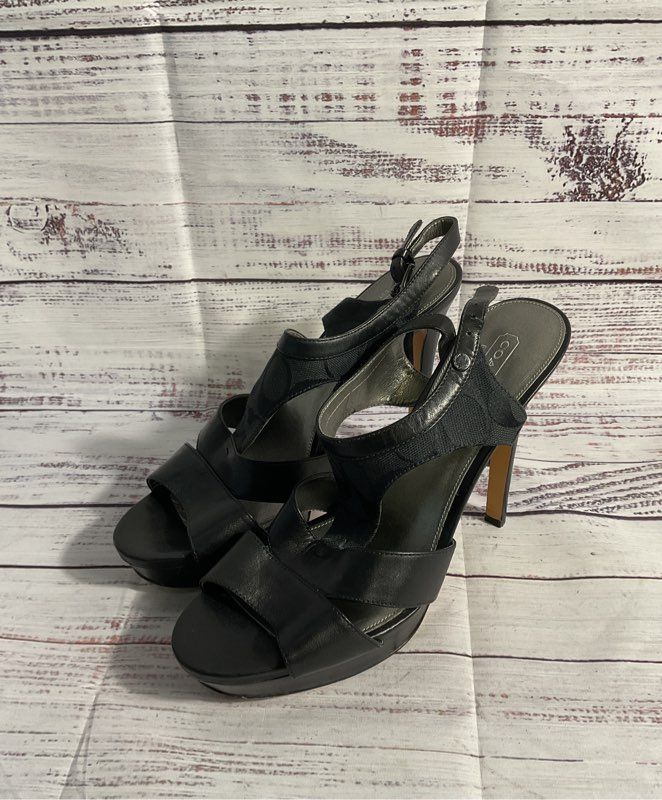 Women's Coach Slingback Black Front Logo Heels Size 9.5B
