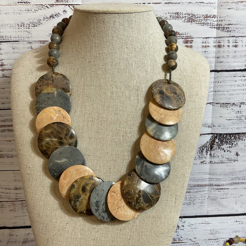 Sterling Silver Clasp Disc & Round Beaded Necklace- 25"