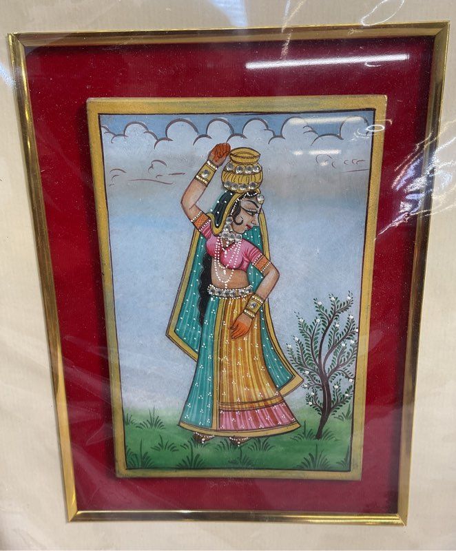 New Rajasthani Painting on Marble Lady in a Field Art Piece