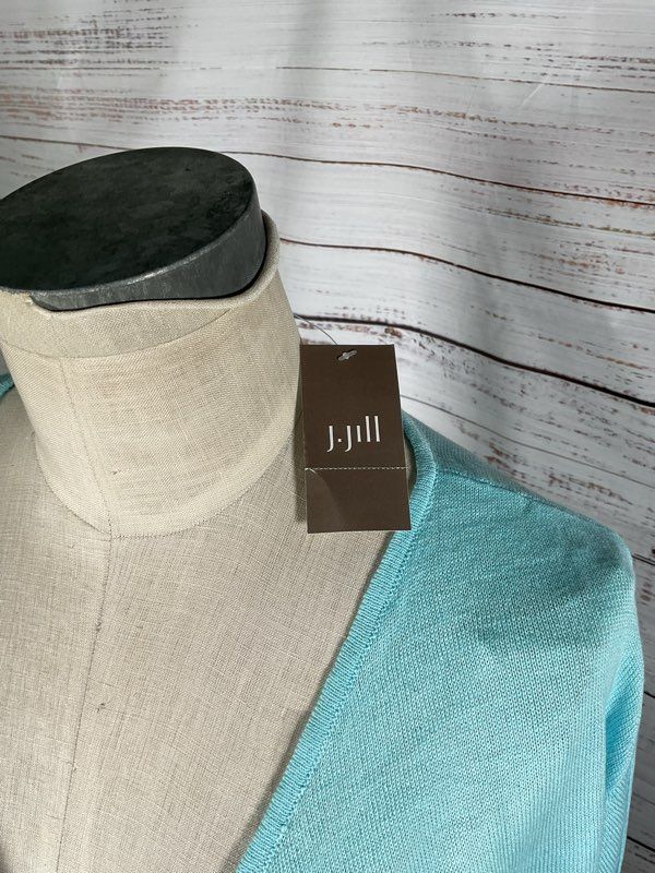 NWT Women's J Jill Blue Robin Egg Linen Blend Open Cardigan - Size L
