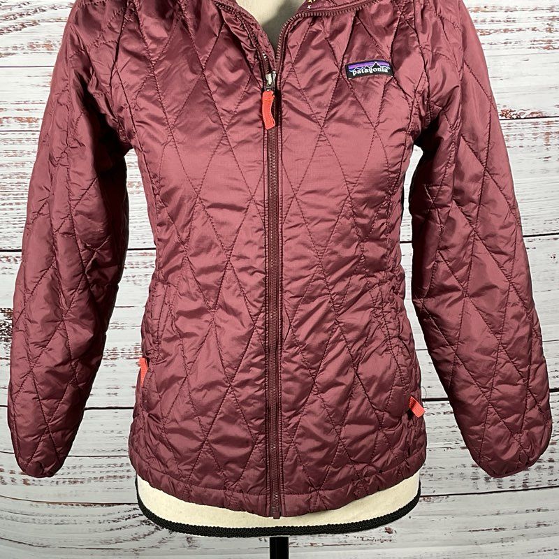PATAGONIA Girls Burgundy Full Zip Primaloft Quilt Nano Puff Jacket - SZ L