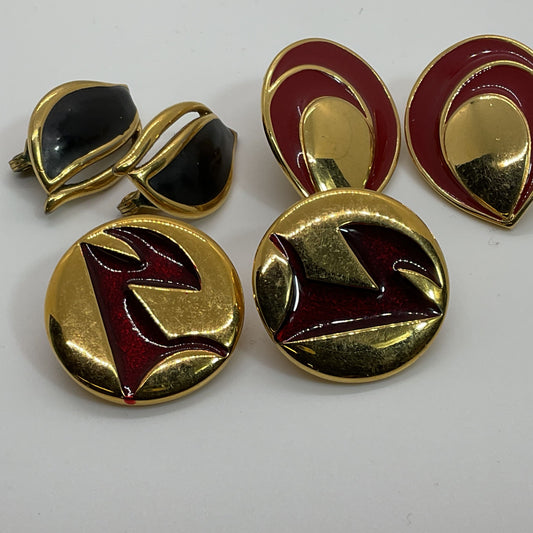 Set of 3 MONET Gold Tone & Enamel Clip On Earrings