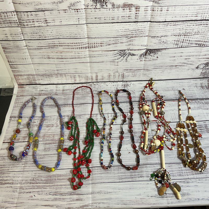 Set of 7 VTG. Multi Gemstone, Millefiori and Glass Beaded Necklaces