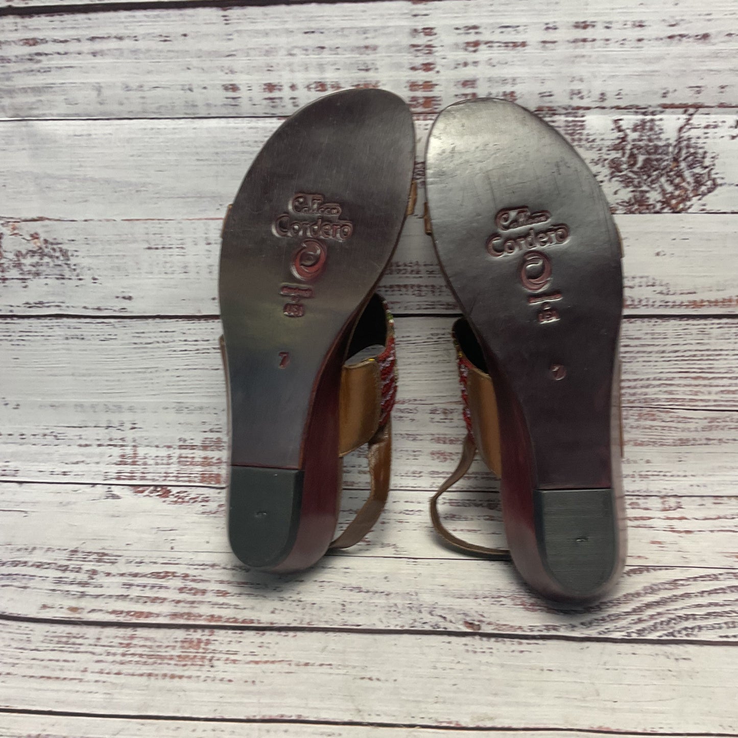 Colleen Cordero Brown Embroidered Leather Wedge Wood Clog Sandal Women 7