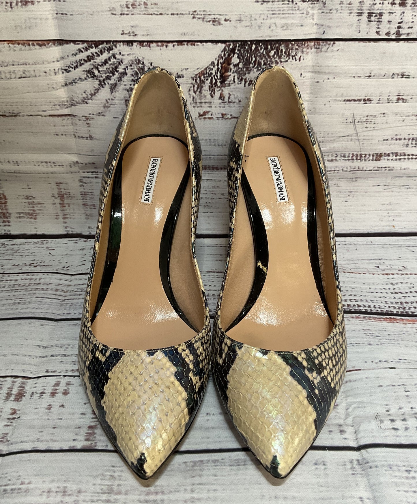 Emporio Armani Leather Snakeskin Embossed Heels Multicolor 6.5